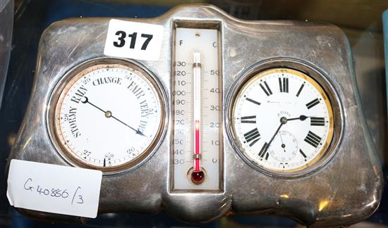 Silver desk clock/barometer